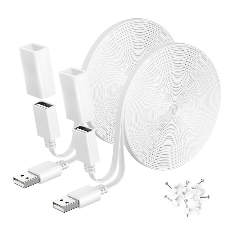 Itramax USB Extension Cable White Flat 10FT 2Pack Compatible with WYZE Cam V4 V3 V2,OG,USB Extender Wire Long Cord for Google Nest Camera,Ring,Blink Mini 2,XT,Outdoor Indoor Weatherproof Power Cable - Image 1